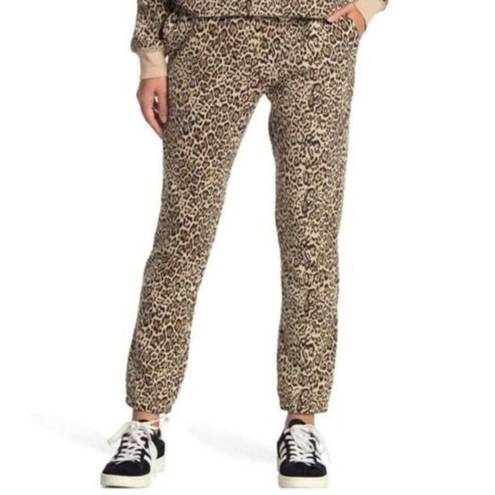 Socialite Brushed Fleece Joggers Lounge Pants Brown Leopard High Rise Size S